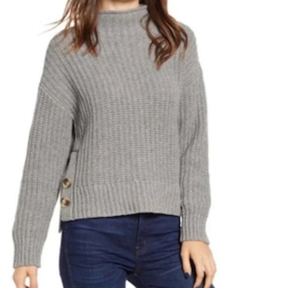 Madewell Grey Mock Neck Side-Button Pullover Sweater Size Small  Color Gray/Grey - Picture 1 of 6